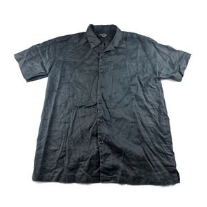 Vintage Giorgio Inserti Button-Up Men 2XL Black Linen Short Sleeve Beach Summer